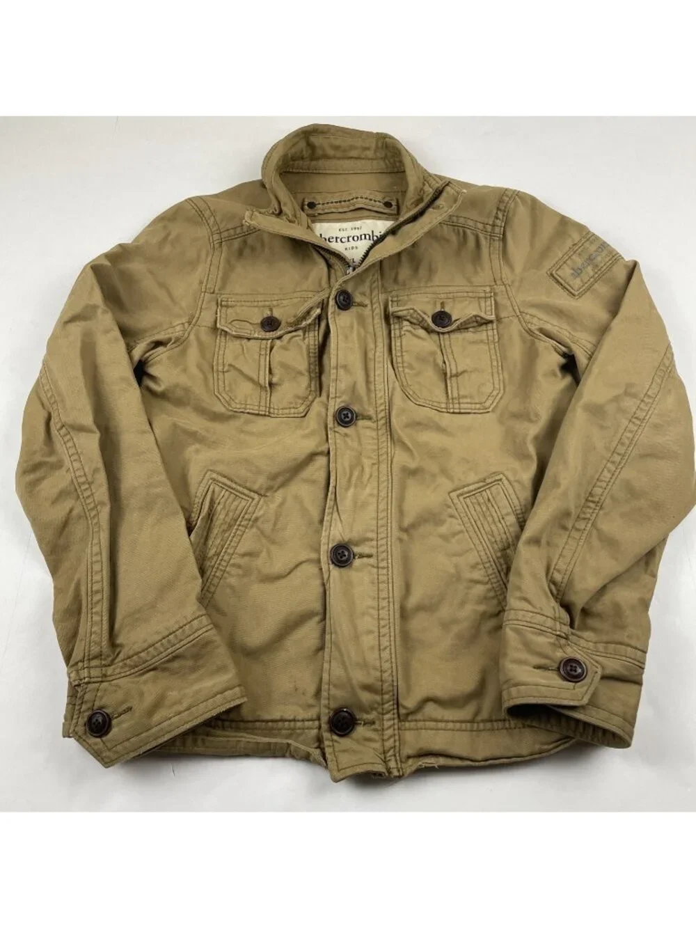 Abercrombie & Fitch Sentinel Military Jacket Kids Boys XL Khaki Tan Canvas Zip